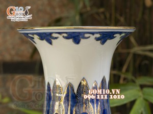 Đôi lọ lộc bình men lam cổ vẽ vàng 24k, Tứ cảnh Phú Quý cao 60cm