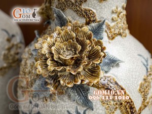 Đôi lọ lộc bình men rạn đắp nổi cao cấp Công Đào, cao 50cm