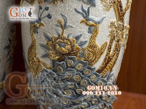 Đôi lọ lộc bình men rạn đắp nổi cao cấp Công Đào, cao 50cm