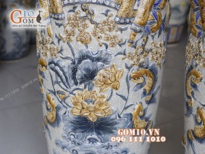Đôi lọ lộc bình men rạn đắp nổi Phúc Đức, cao 1m55