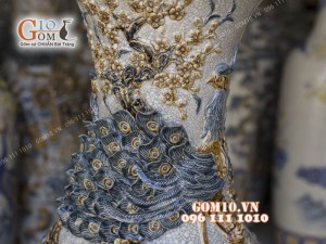 Đôi lọ lộc bình men rạn đắp nổi Phúc Đức, cao 1m55