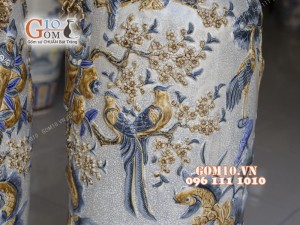 Đôi lọ lộc bình men rạn đắp nổi Phúc Đức, cao 1m55