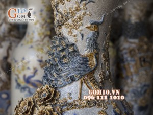 Đôi lọ lộc bình men rạn đắp nổi Phúc Đức, cao 1m55