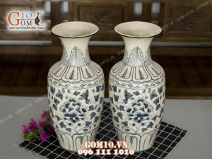 Đôi lọ lộc bình men rạn, họa tiết hoa dây 65cm