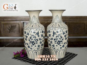 Đôi lọ lộc bình men rạn, họa tiết hoa dây 45cm