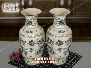 Đôi lọ lộc bình men rạn, họa tiết rồng 52cm
