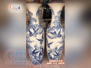 Đôi lọ lộc bình men rạn vẽ Bách Hạc Quần Tùng 1m4