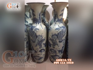 Đôi lọ lộc bình men rạn vẽ Phú Quý Tùng Hạc 1m4