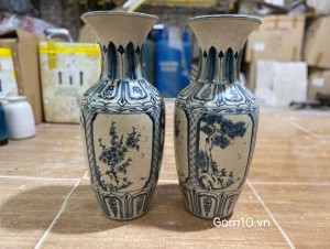 Đôi lọ lộc bình men rạn, vẽ tứ cảnh cao 52cm