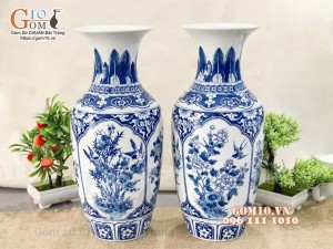 Đôi lọ lộc bình men trắng họa tiết tứ cảnh, cao 38cm