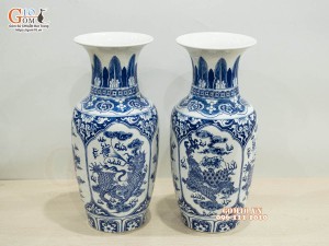 Đôi lọ lộc bình men trắng họa tiết Tứ Linh, cao 42cm