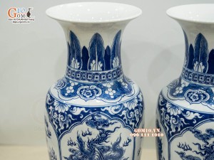 Đôi lọ lộc bình men trắng họa tiết Tứ Linh, cao 42cm