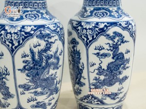 Đôi lọ lộc bình men trắng họa tiết Tứ Linh, cao 42cm