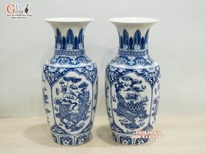 Đôi lọ lộc bình men trắng họa tiết Tứ Linh, cao 42cm