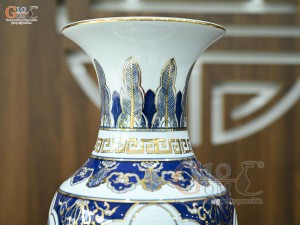 Đôi lọ lộc bình men trắng họa tiết Tứ Cảnh Tài Lộc vẽ vàng 24k, cao 50cm