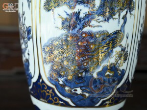 Đôi lọ lộc bình men trắng họa tiết Tứ Cảnh Tài Lộc vẽ vàng 24k, cao 50cm