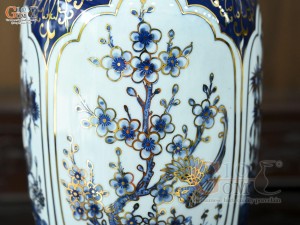 Đôi lọ lộc bình men trắng họa tiết Tứ Cảnh Tài Lộc vẽ vàng 24k, cao 50cm