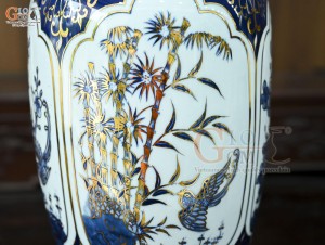 Đôi lọ lộc bình men trắng họa tiết Tứ Cảnh Tài Lộc vẽ vàng 24k, cao 50cm