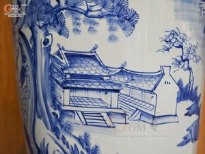 Đôi lọ lộc bình men trắng nhị cảnh Sơn Thuỷ - Công Đào cao 1m55cm (cả chân kê)