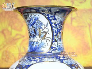 Đôi lọ lộc bình Tứ Cảnh men lam cổ, vẽ vàng 24k, cao 60cm