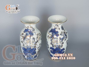 Đôi lọ men lam cổ vẽ vàng kim 24k cao cấp, cao 32cm