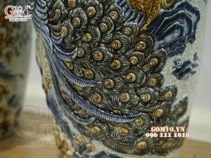 Đôi lọ men rạn đắp nổi Công Đào cao cấp, cao 50cm