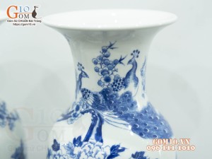 Đôi lọ tiểu lộc bình men lam cổ vẽ Chép Sen - Phúc Đức, cao 60cm