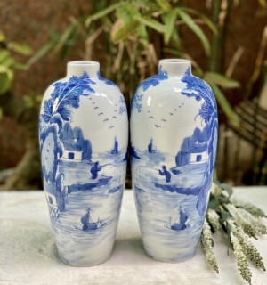 Đôi lọ tu hú vẽ cảnh sơn thủy cao 24cm