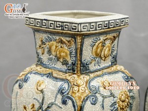 Đôi lọ vuông men rạn đắp nổi Tứ cảnh cao cấp, cao 50cm