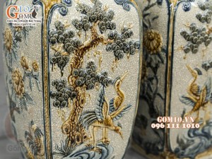 Đôi lọ vuông men rạn đắp nổi Tứ cảnh cao cấp, cao 50cm