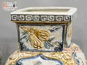 Đôi lọ vuông men rạn đắp nổi Tứ cảnh cao cấp, cao 50cm