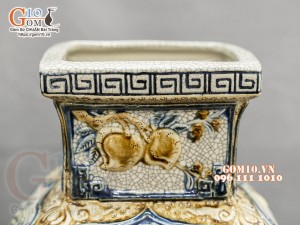 Đôi lọ vuông men rạn đắp nổi Tứ cảnh cao cấp, cao 50cm