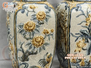 Đôi lọ vuông men rạn đắp nổi Tứ cảnh cao cấp, cao 50cm