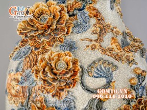 Đôi lộc bình Công Đào men rạn đắp nổi - cao 160cm