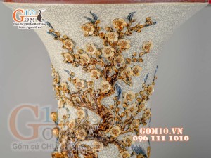 Đôi lộc bình Công Đào men rạn đắp nổi - cao 160cm