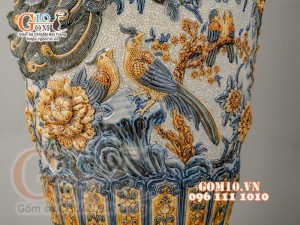 Đôi lộc bình Công Đào men rạn đắp nổi - cao 160cm