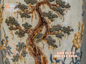 Đôi lộc bình Công Đào men rạn đắp nổi - cao 160cm