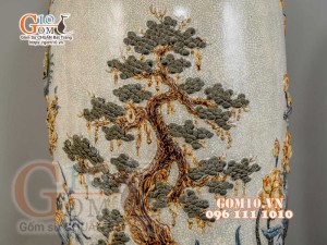 Đôi lộc bình Công Đào men rạn đắp nổi - cao 160cm