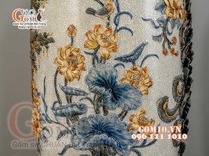 Đôi lộc bình Công Đào men rạn đắp nổi - cao 160cm