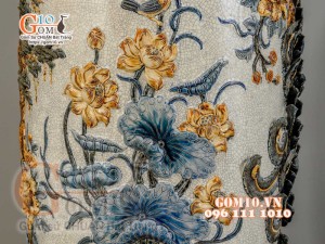 Đôi lộc bình Công Đào men rạn đắp nổi - cao 160cm