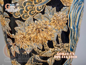 Đôi lộc bình đắp nổi Công Đào vẽ vàng 24k, nền xanh coban - cao 140cm