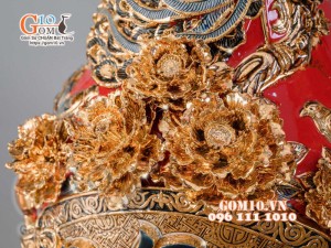 Đôi lộc bình đắp nổi Phúc Lộc Thọ vẽ vàng 24k, nền đỏ - cao 120cm