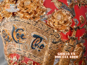 Đôi lộc bình đắp nổi Phúc Lộc Thọ vẽ vàng 24k, nền đỏ - cao 120cm