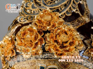 Đôi lộc bình đắp nổi Phúc Lộc Thọ vẽ vàng 24k, nền nâu - cao 120cm