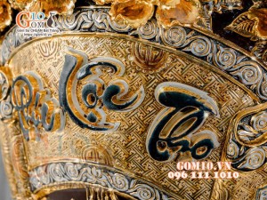 Đôi lộc bình đắp nổi Phúc Lộc Thọ vẽ vàng 24k, nền nâu - cao 120cm