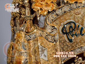 Đôi lộc bình đắp nổi Phúc Lộc Thọ vẽ vàng 24k, nền nâu - cao 120cm