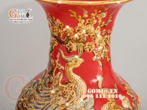 Đôi lộc bình Đỏ đắp nổi Phúc Lộc Thọ - vẽ vàng 24k, cao 60cm