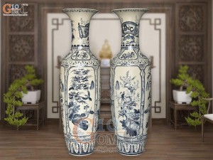 Đôi lộc bình họa tiết Tứ Cảnh men tràm cổ, cao 1m6