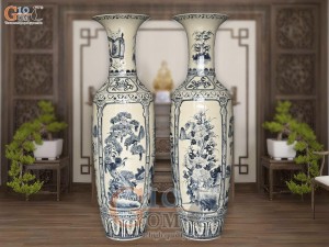 Đôi lộc bình họa tiết Tứ Cảnh men tràm cổ, cao 1m6