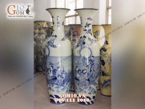 Đôi lộc bình men bóng, vẽ Bát Tiên 1m6 – Hàng vẽ kĩ